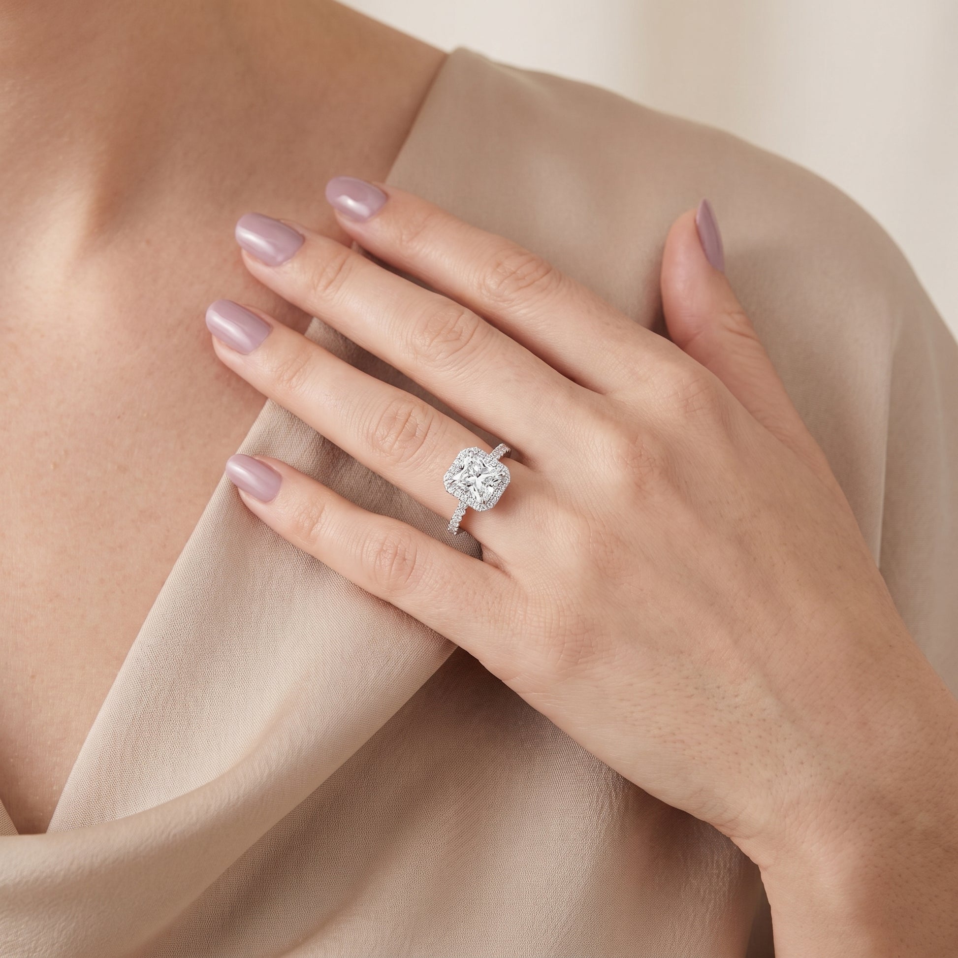 Willa Halo Micropavé Radiant Diamond Engagement Ring in Platinum - model.jpg