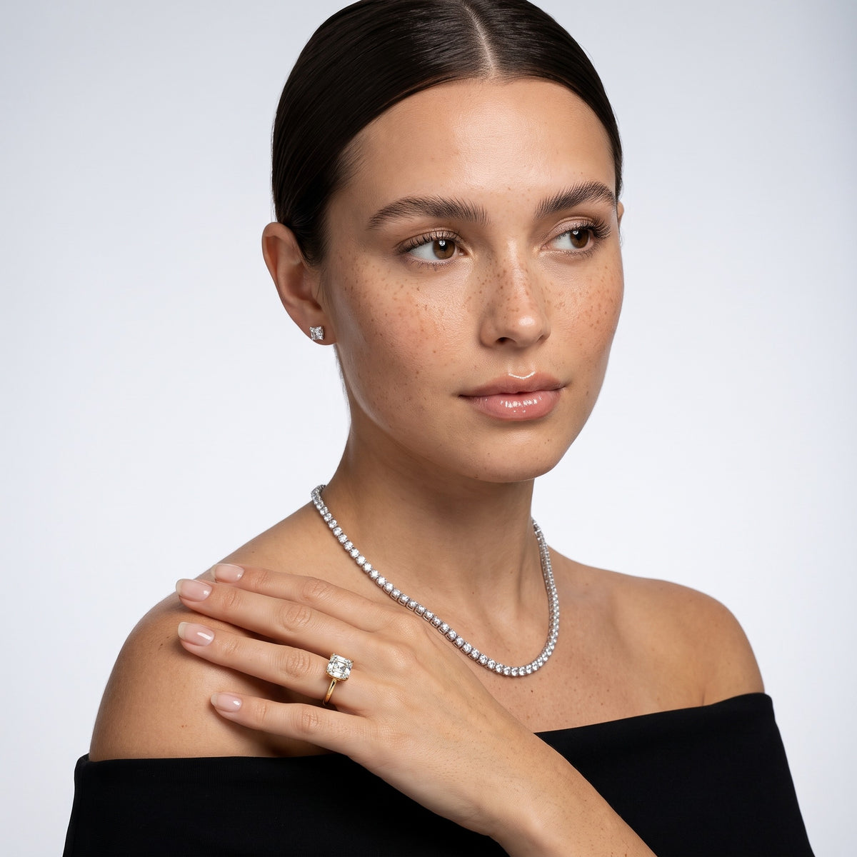 Susan Solitaire Asscher Diamond Engagement Ring in Platinum - model.jpg