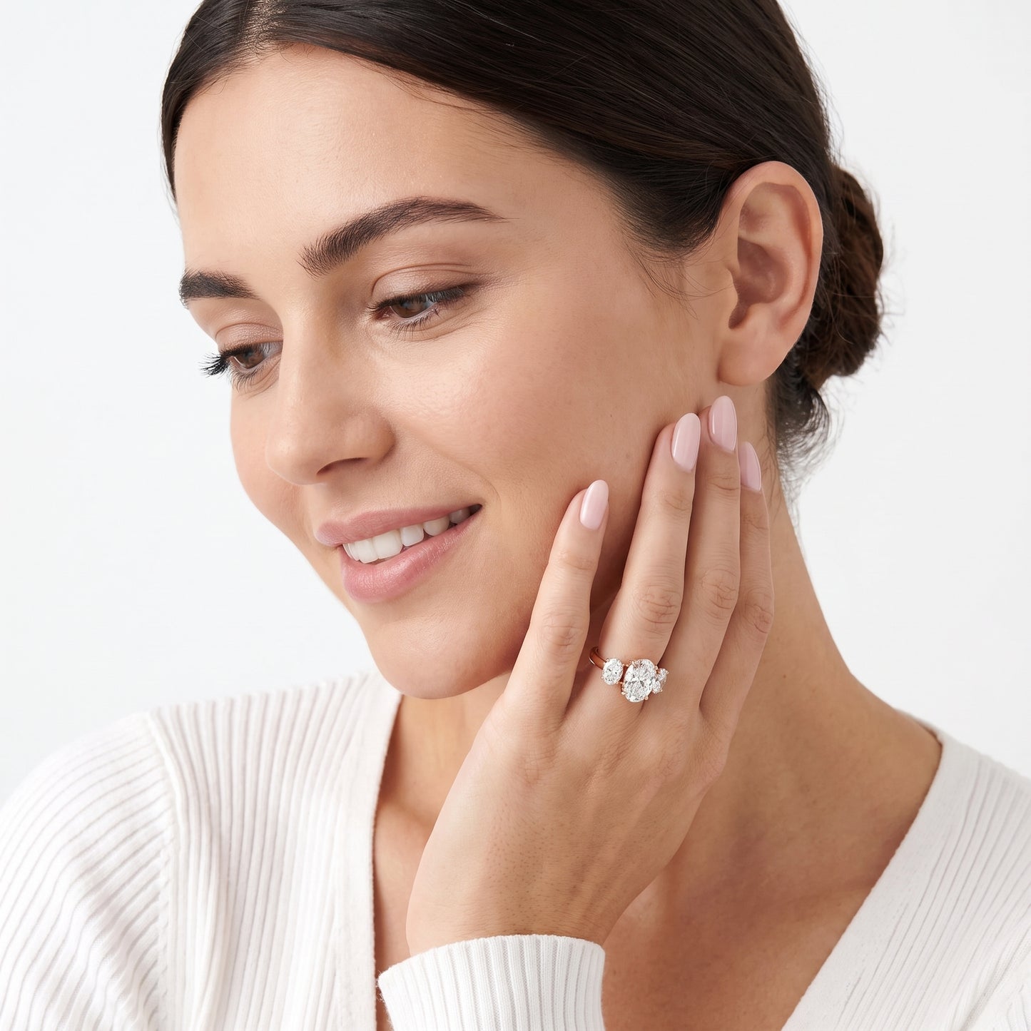 Lila Three-Stone Oval Diamond Ring in Rose Gold - model.jpg