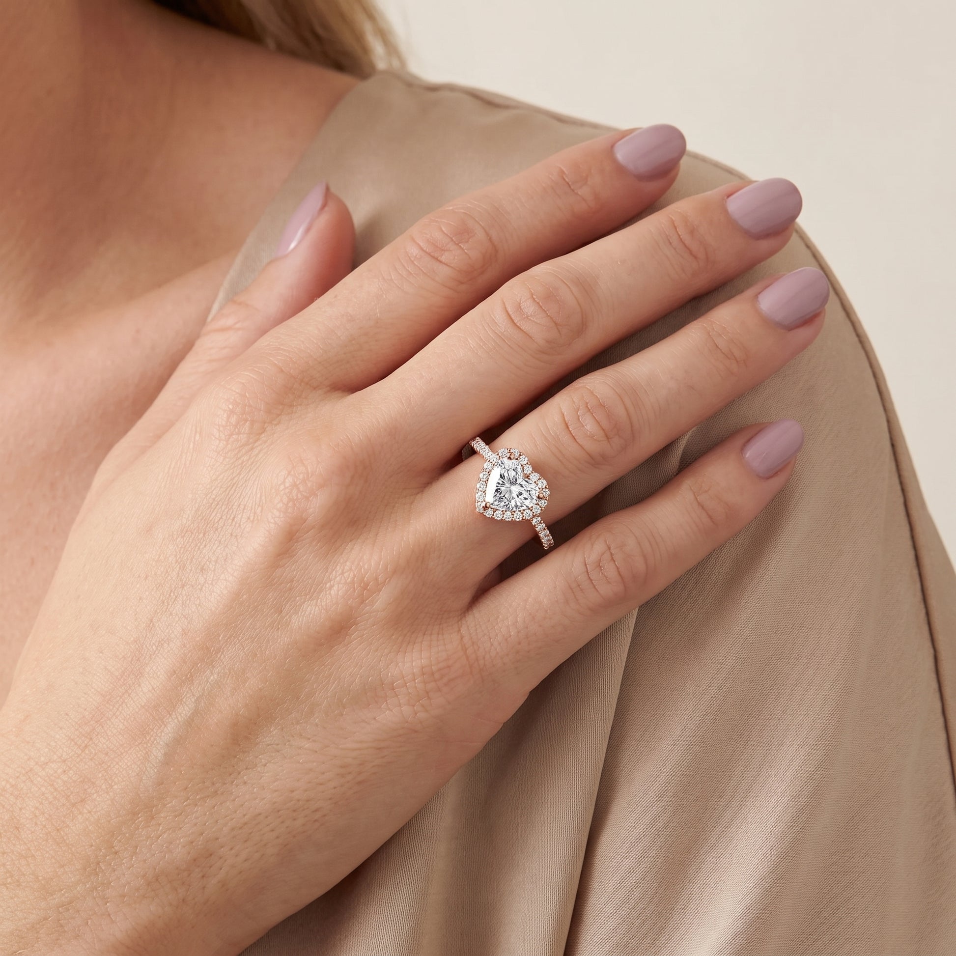 Sophie Halo Pavé Heart Diamond Ring in Rose Gold - model.jpg