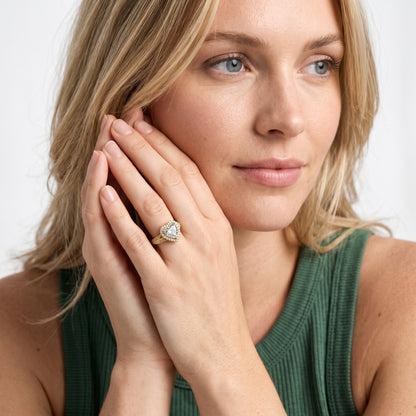 Logan Milgrain Halo Heart Diamond Engagement Ring in Rose Gold - model.jpg