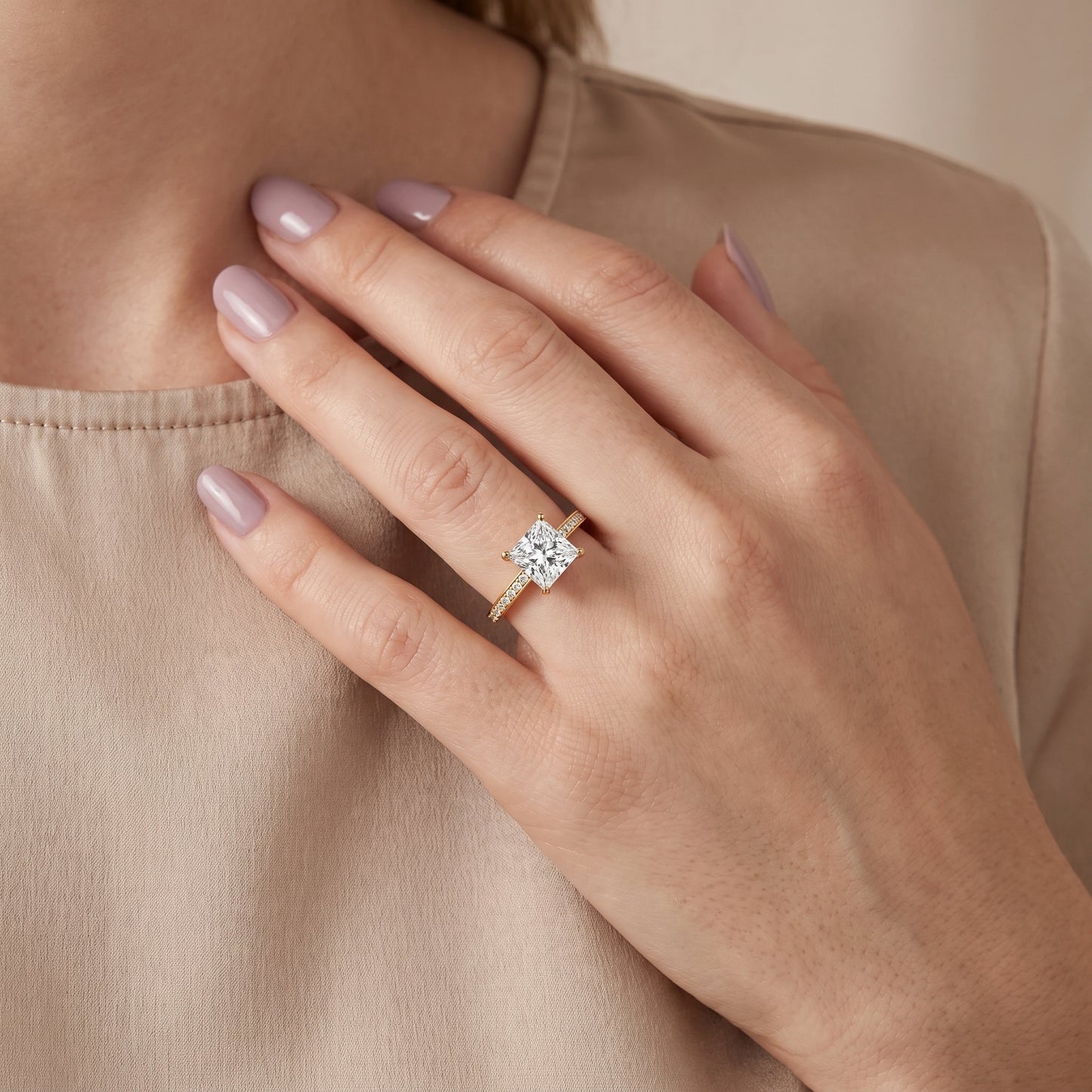 Naia Hidden Halo Princess Diamond Ring in Yellow Gold - model.jpg