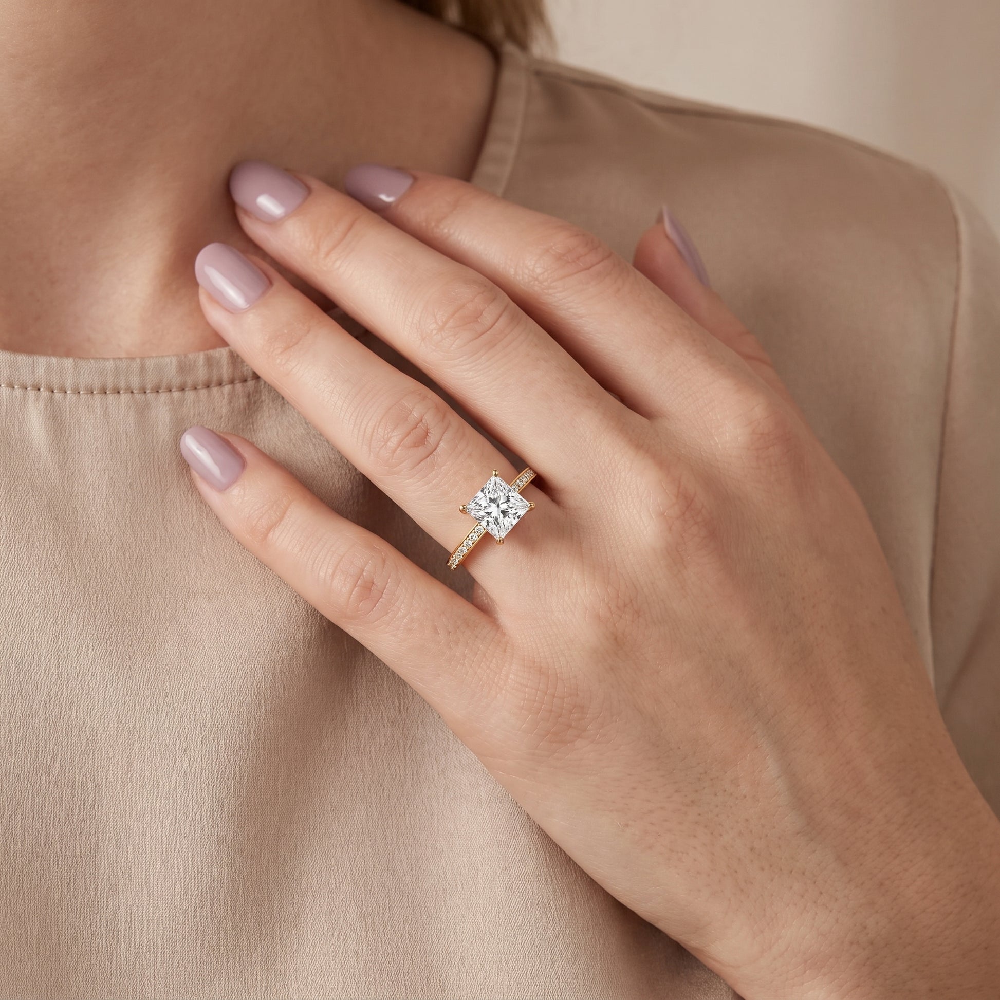 Naia Hidden Halo Princess Diamond Ring in Yellow Gold - model.jpg