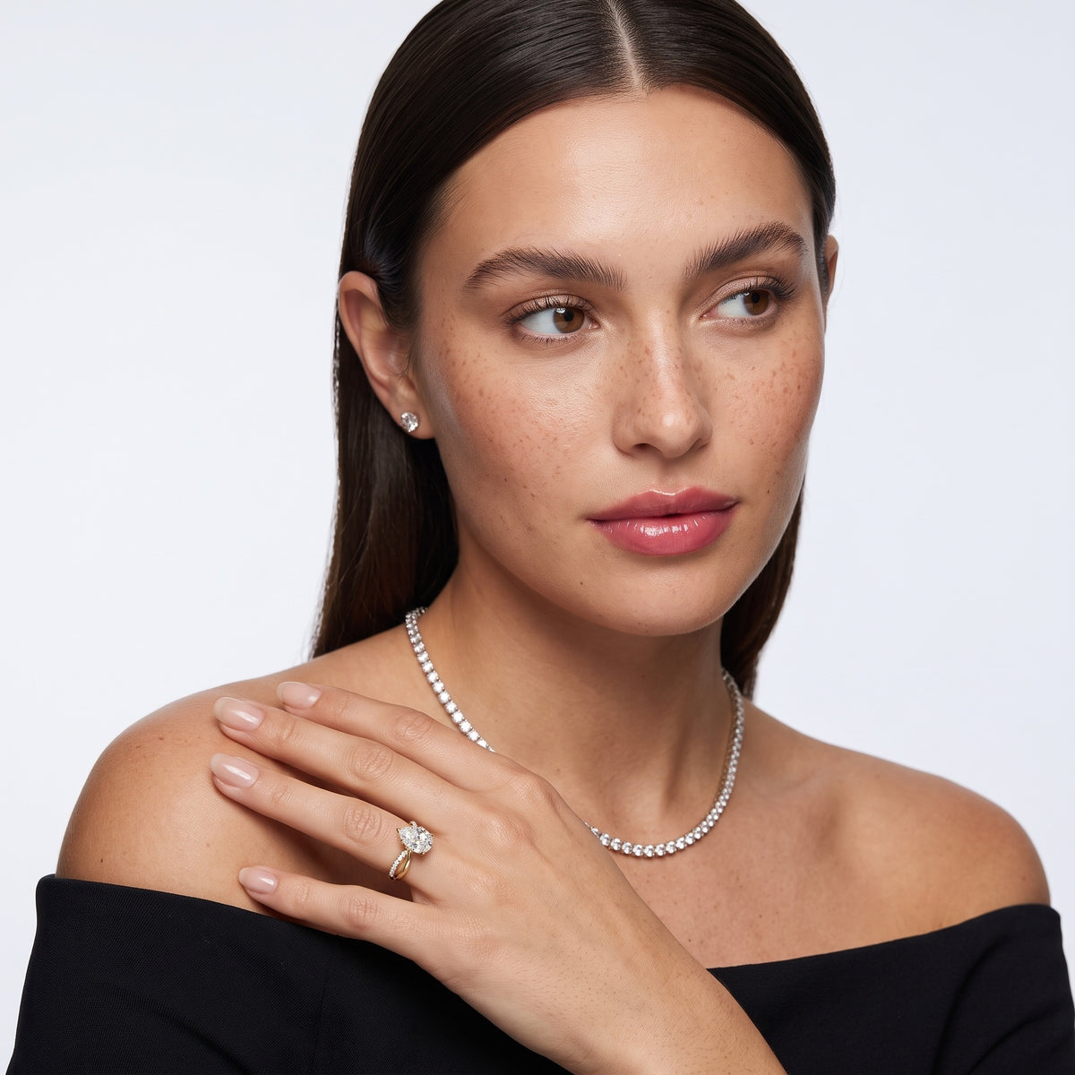 Alida Split Shank Pavé Pear Diamond Engagement Ring in Yellow Gold - model.jpg