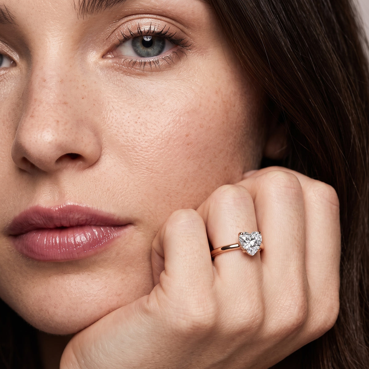 Charlotte Charm Solitaire Heart Diamond Engagement Ring in Rose Gold - model.jpg