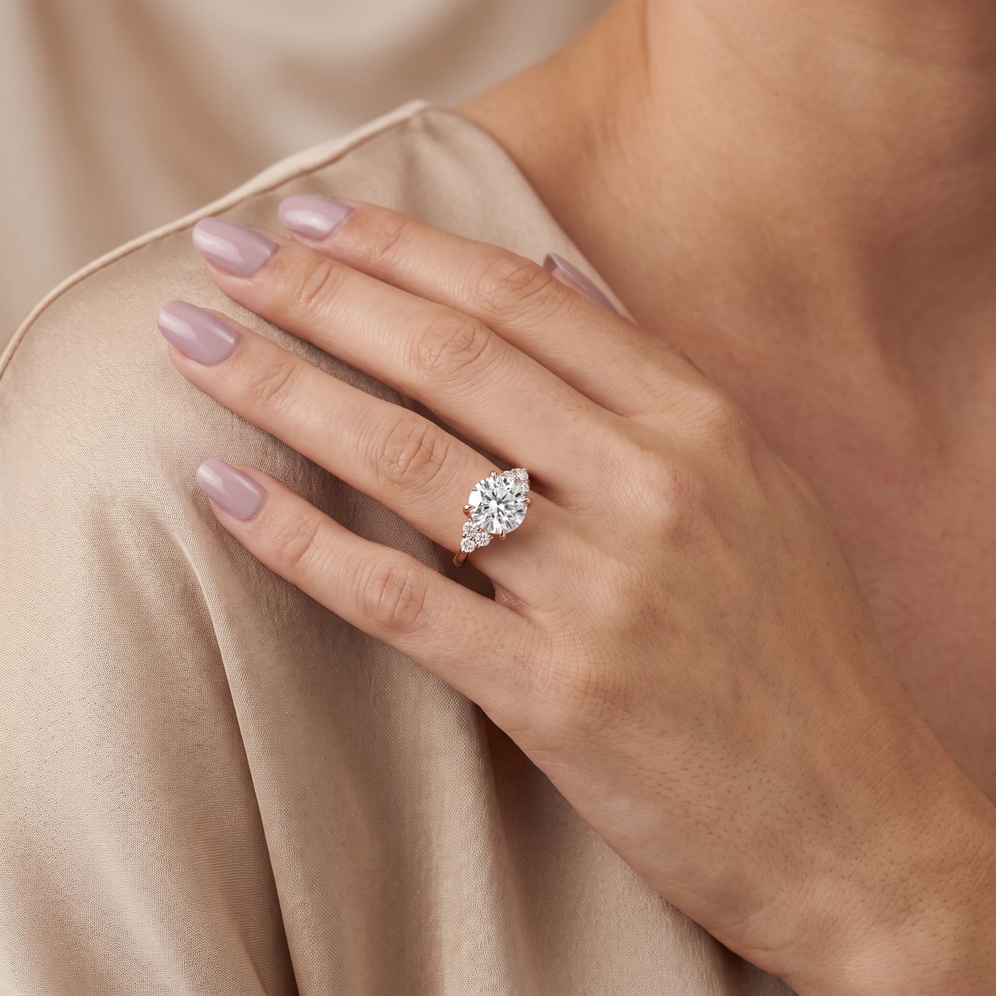 Anya Sidestone Cluster Round Diamond Ring in Rose Gold - model.jpg