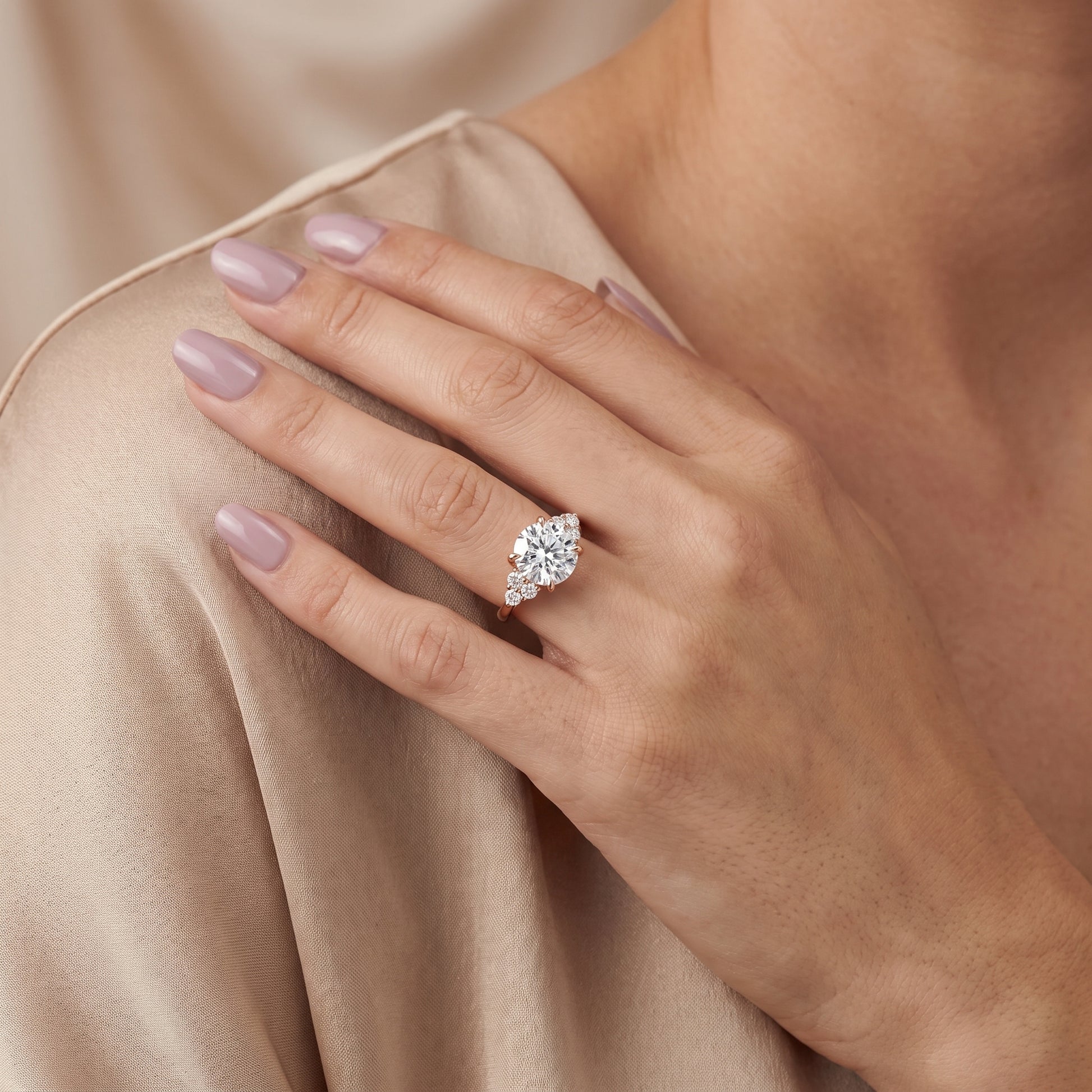 Anya Sidestone Cluster Round Diamond Ring in Rose Gold - model.jpg