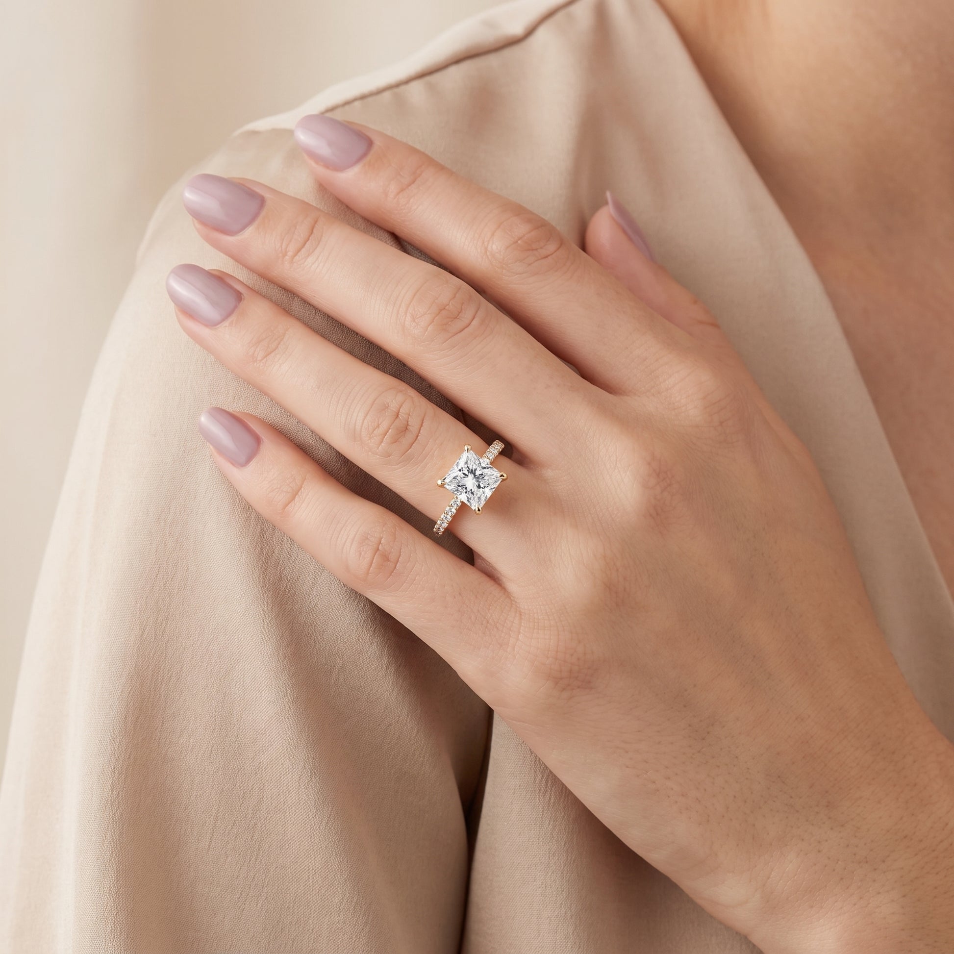 Novara Solitaire Pavé Princess Diamond Ring in Yellow Gold - model.jpg