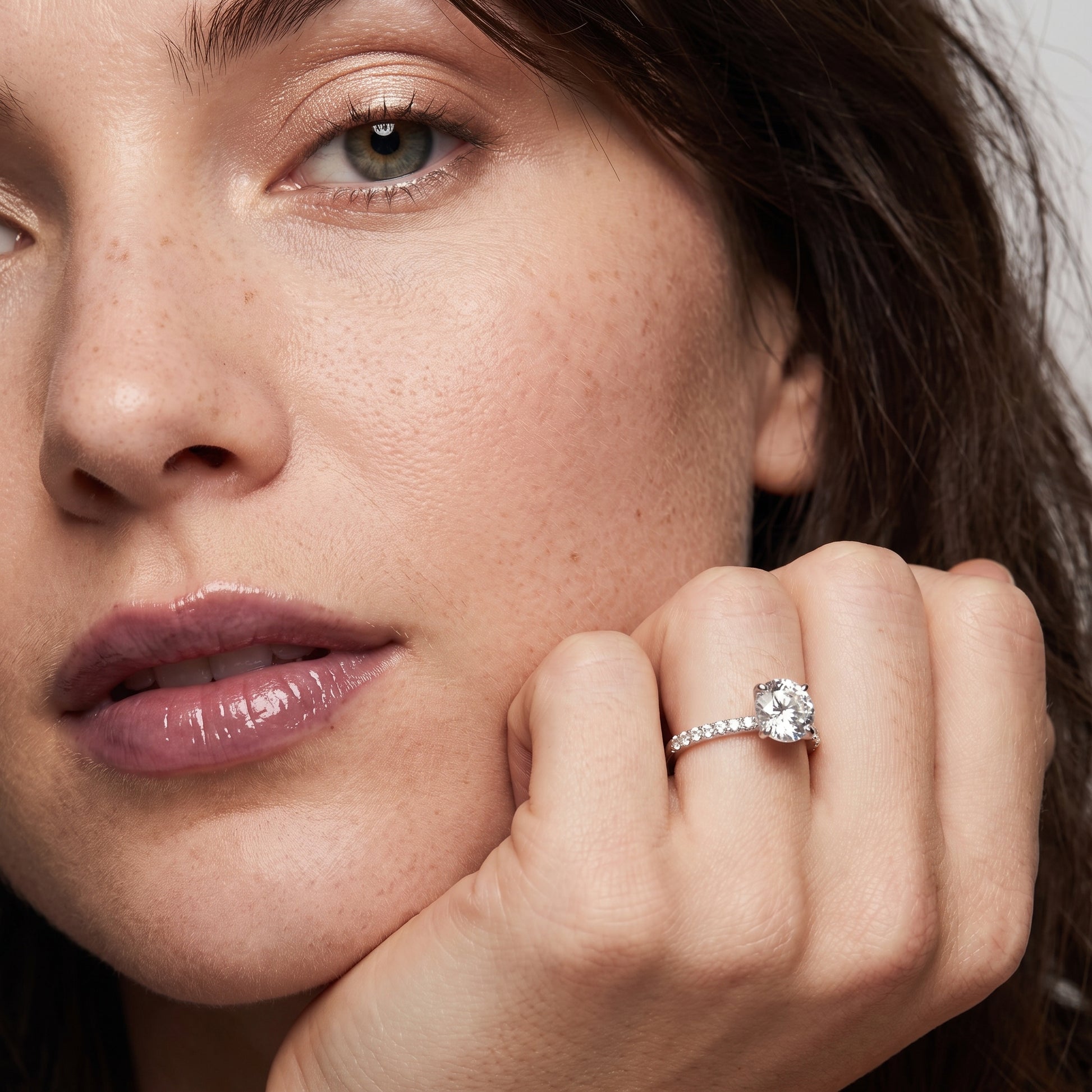 Ione Solitaire Pavé Round Diamond Engagement Ring in Silver - model.jpg
