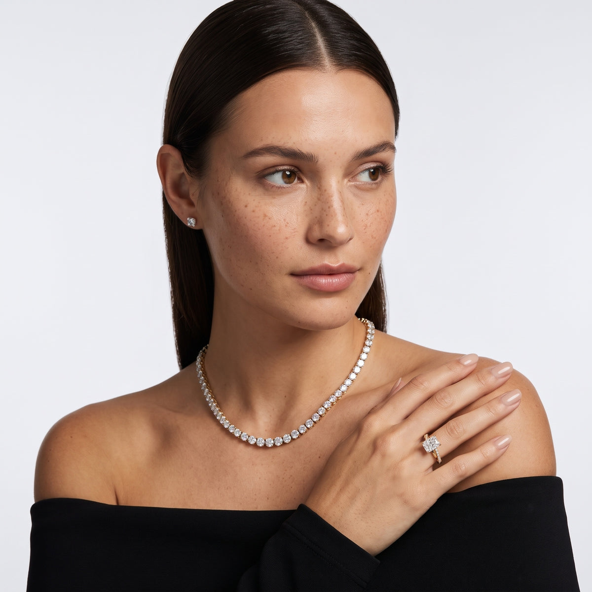 Allie Twist Pavé Radiant Diamond Engagement Ring in Silver - model.jpg
