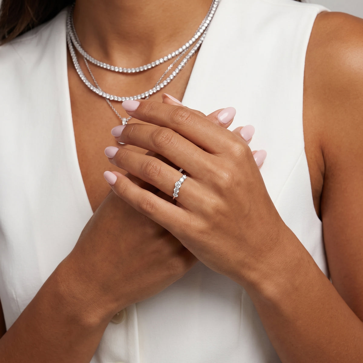 Victoria Curved Round Diamond Stackable Ring in Silver - model.jpg