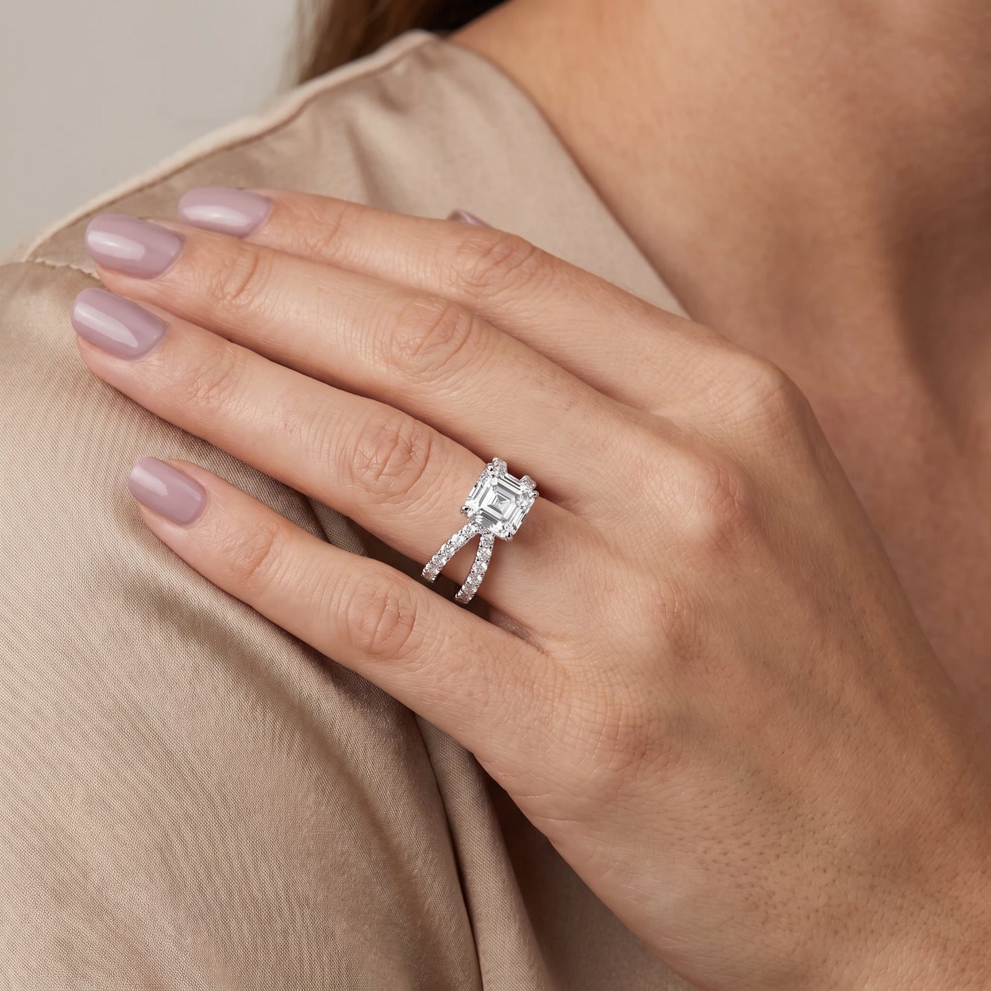 Lior Criss Cross Pavé Asscher Diamond Engagement Ring in White Gold - model.jpg
