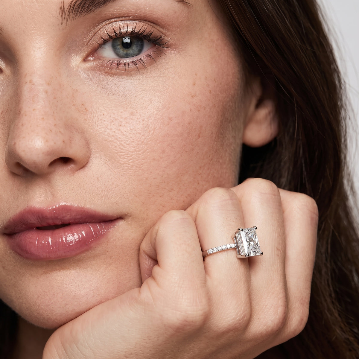 Rosie Solitaire Basket Radiant Diamond Engagement Ring in Silver - model.jpg