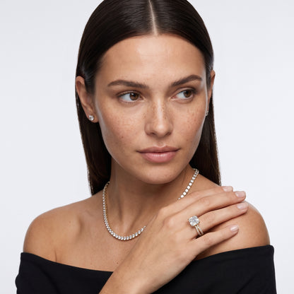 Ottilie Split Shank Pavé Asscher Diamond Engagement Ring in Silver - model.jpg