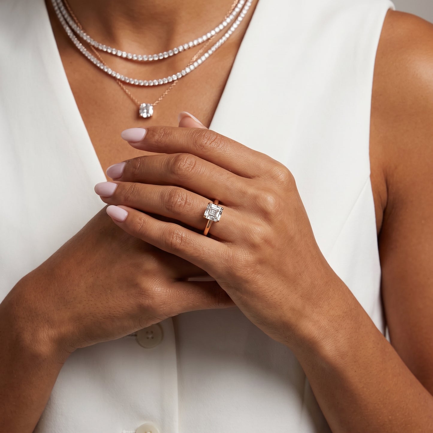 Sadie Cathedral Solitaire Asscher Diamond Ring in Rose Gold - model.jpg