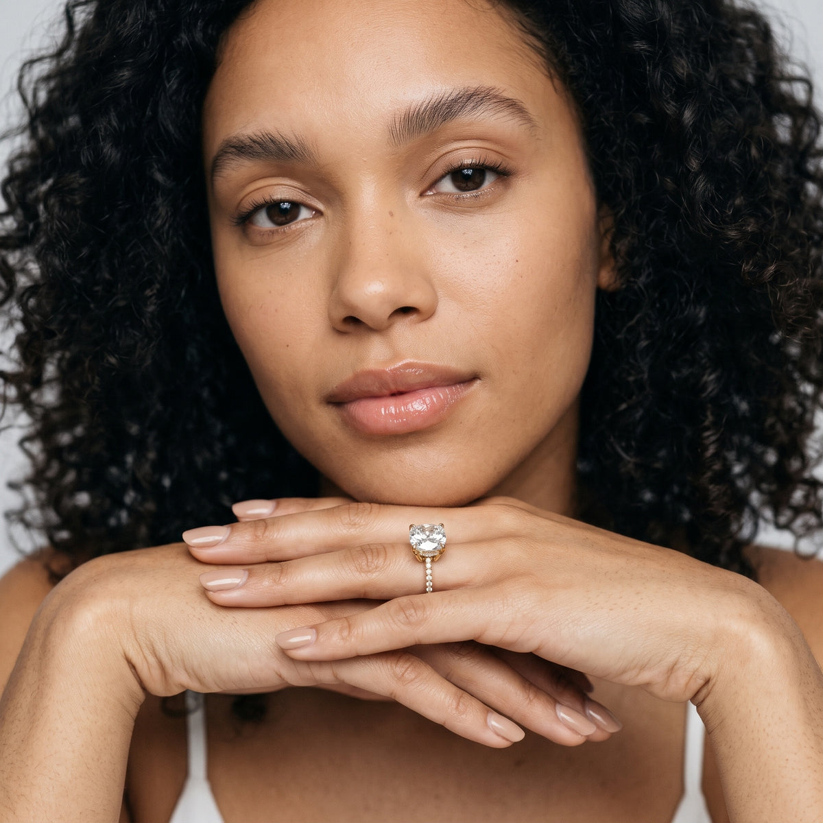 Moab Petal Pavé Cushion Diamond Engagement Ring in Platinum - model.jpg