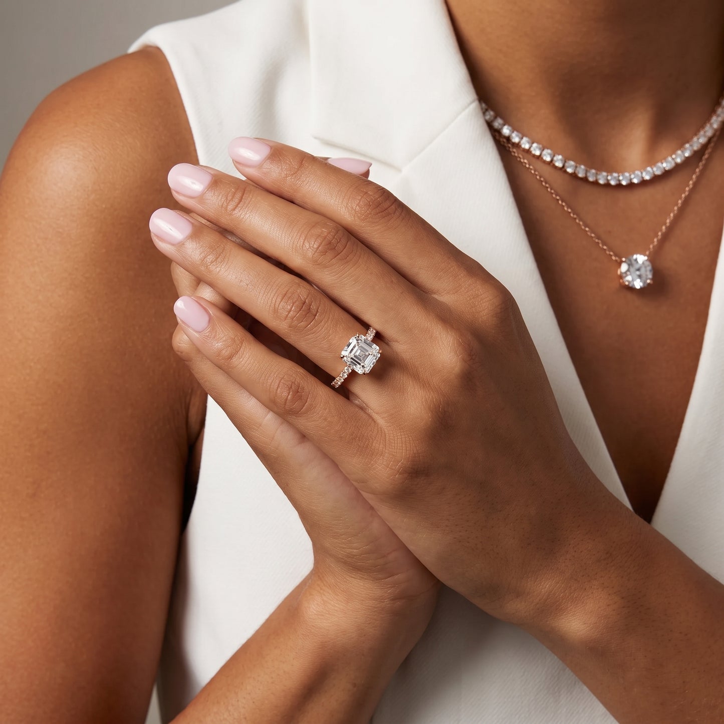 Juna French Pavé Solitaire Asscher Diamond Engagement Ring in Rose Gold - model.jpg