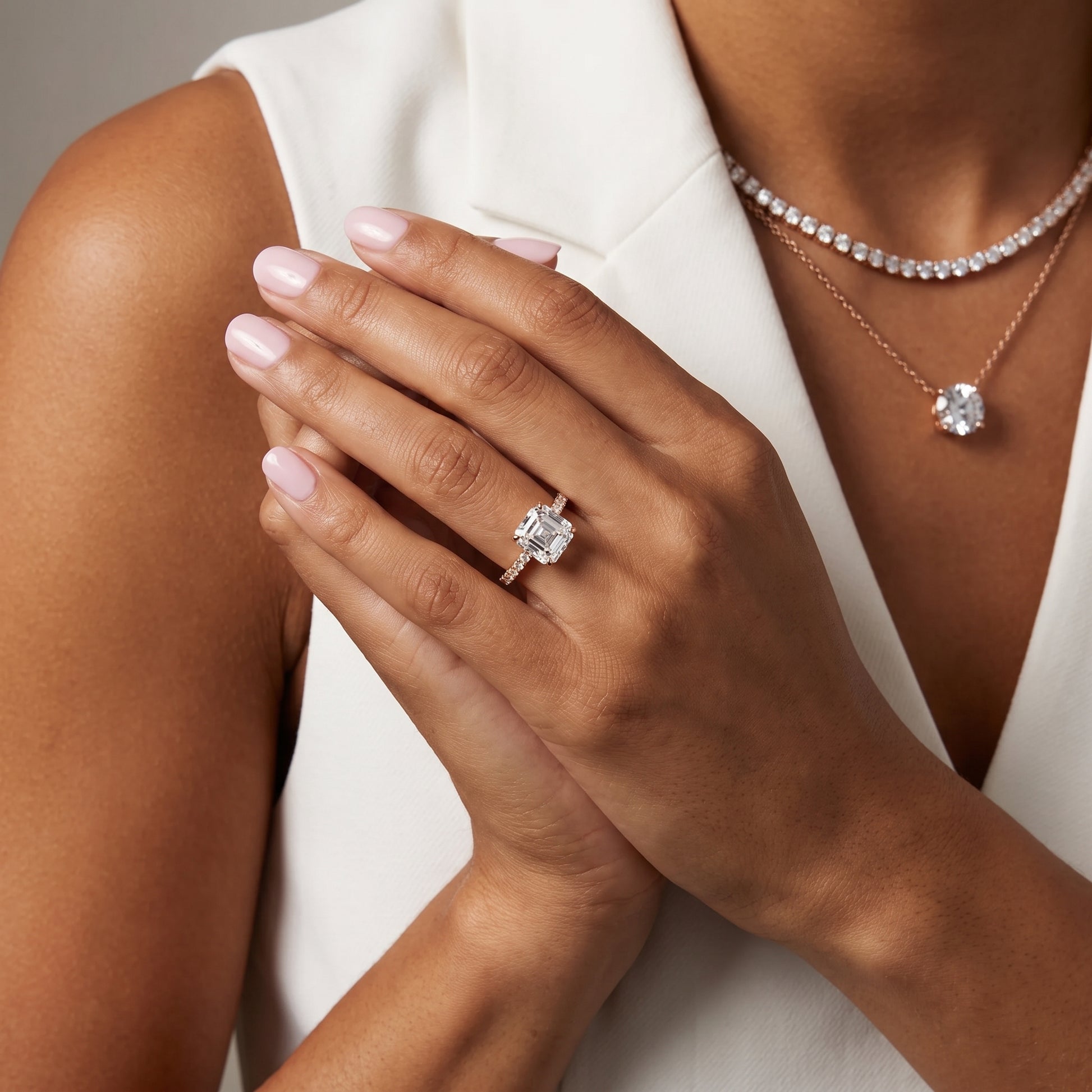 Juna French Pavé Solitaire Asscher Diamond Engagement Ring in Rose Gold - model.jpg