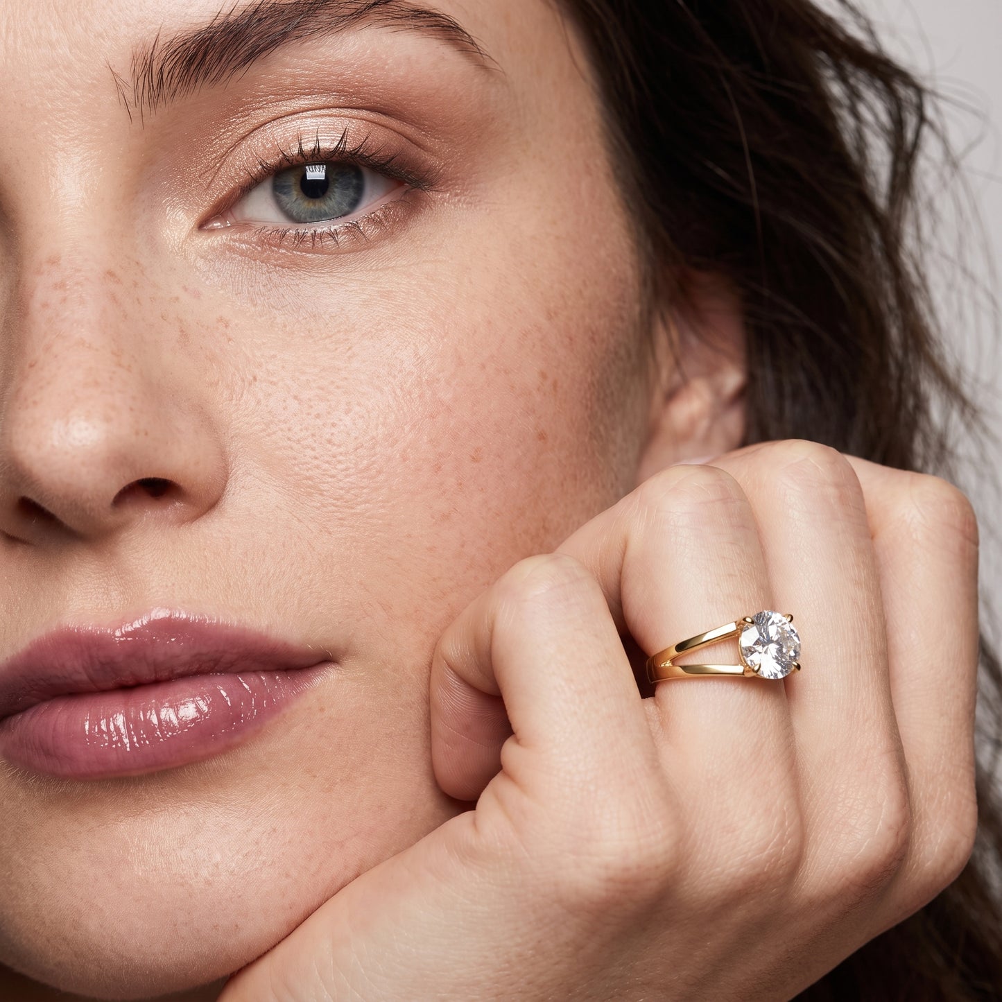 Giselle Solitaire Split Shank Round Diamond Engagement Ring in Yellow Gold - model.jpg