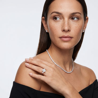 Faye Three-Stone Trellis Emerald Diamond Ring in Rose Gold - model.jpg