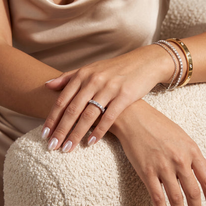 Kyla Milgrain Bezel Baguette & Round Diamond Half Eternity Band in Silver - model.jpg