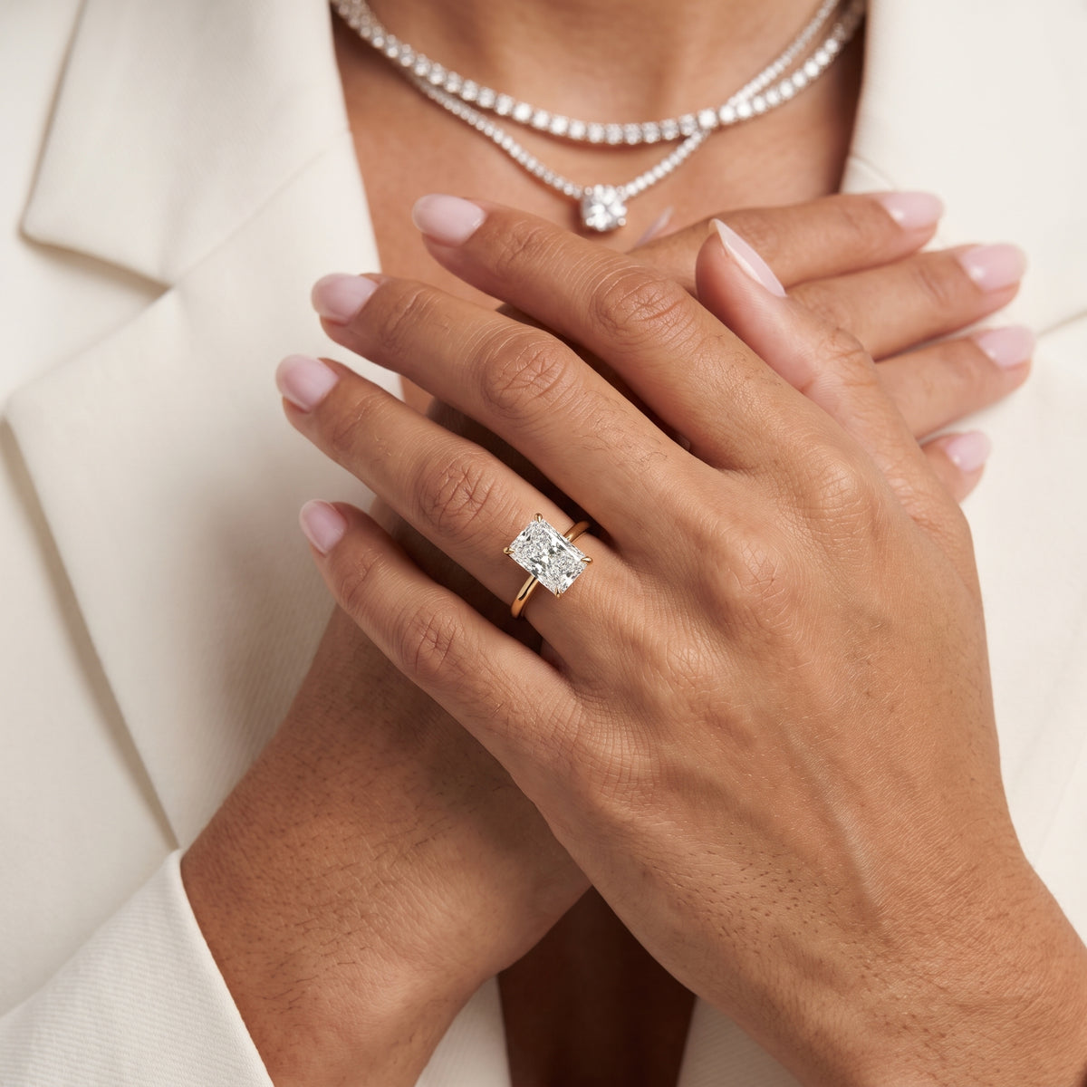 Nadia Petite Solitaire Radiant Diamond Engagement Ring in Yellow Gold - model.jpg