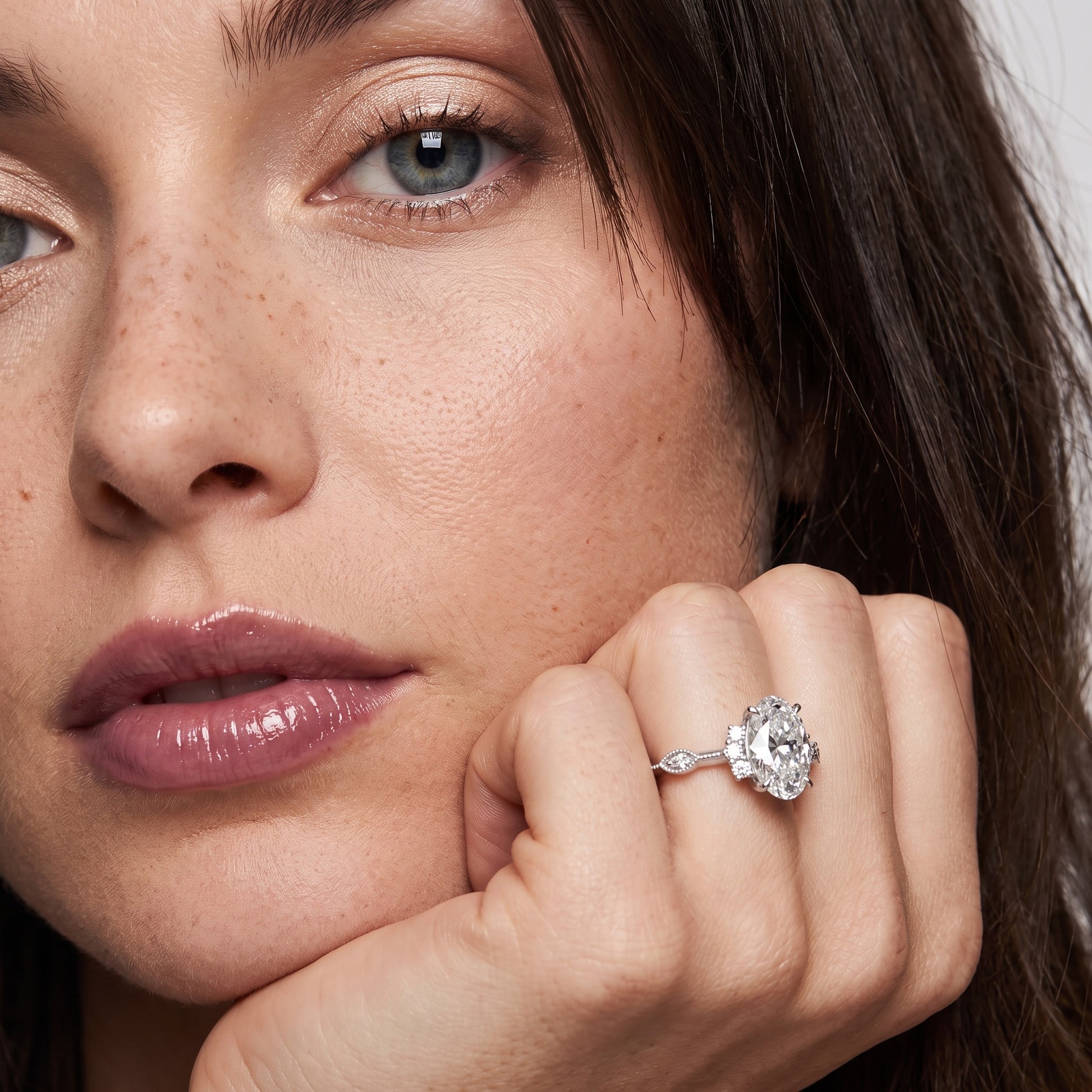 Naomi Vintage Milgrain Oval Diamond Engagement Ring in Silver - model.jpg