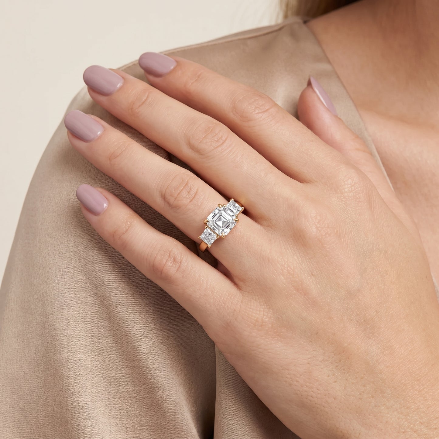 Sienna Three-Stone Asscher Diamond Ring in Yellow Gold - model.jpg