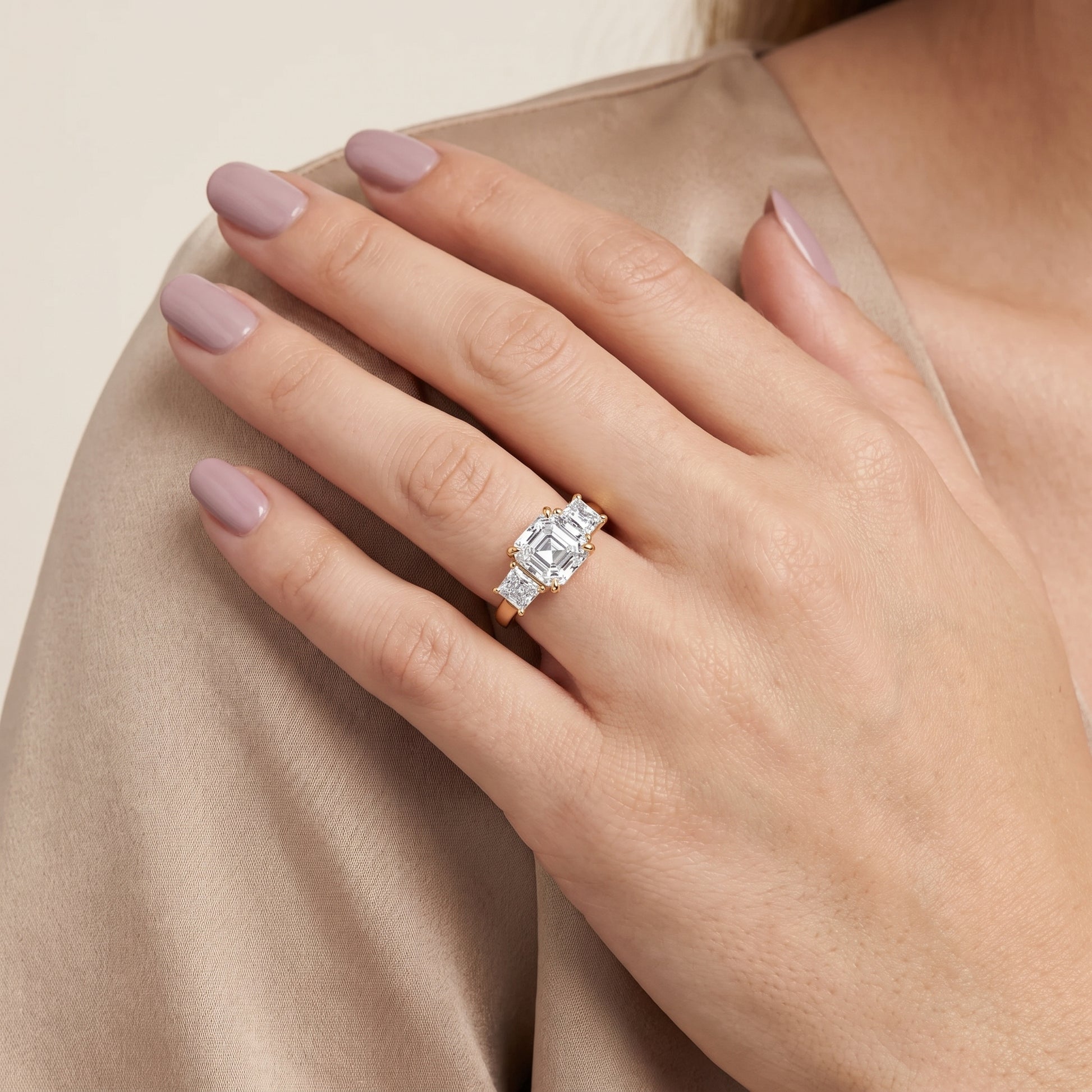 Sienna Three-Stone Asscher Diamond Ring in Yellow Gold - model.jpg