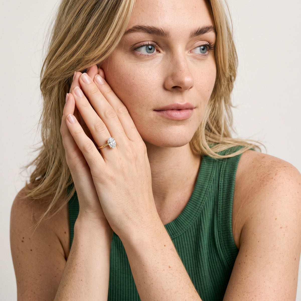 Ginette Solitaire Knife Edge Oval Diamond Engagement Ring in Silver - model.jpg