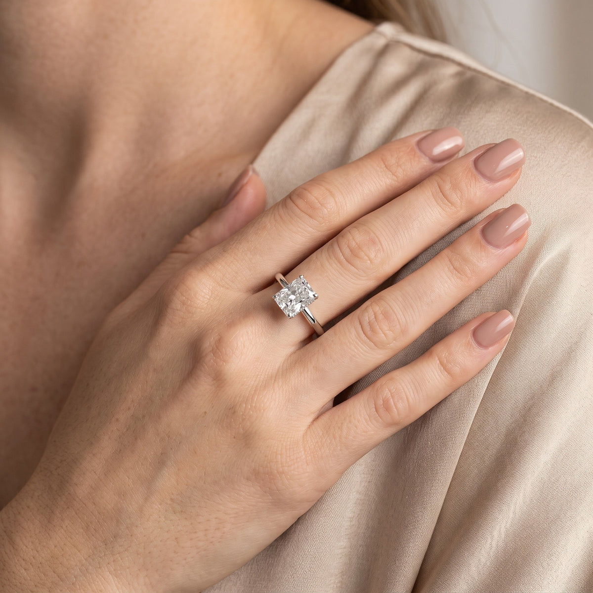 Charlotte Charm Solitaire Radiant Diamond Engagement Ring in White Gold - model.jpg