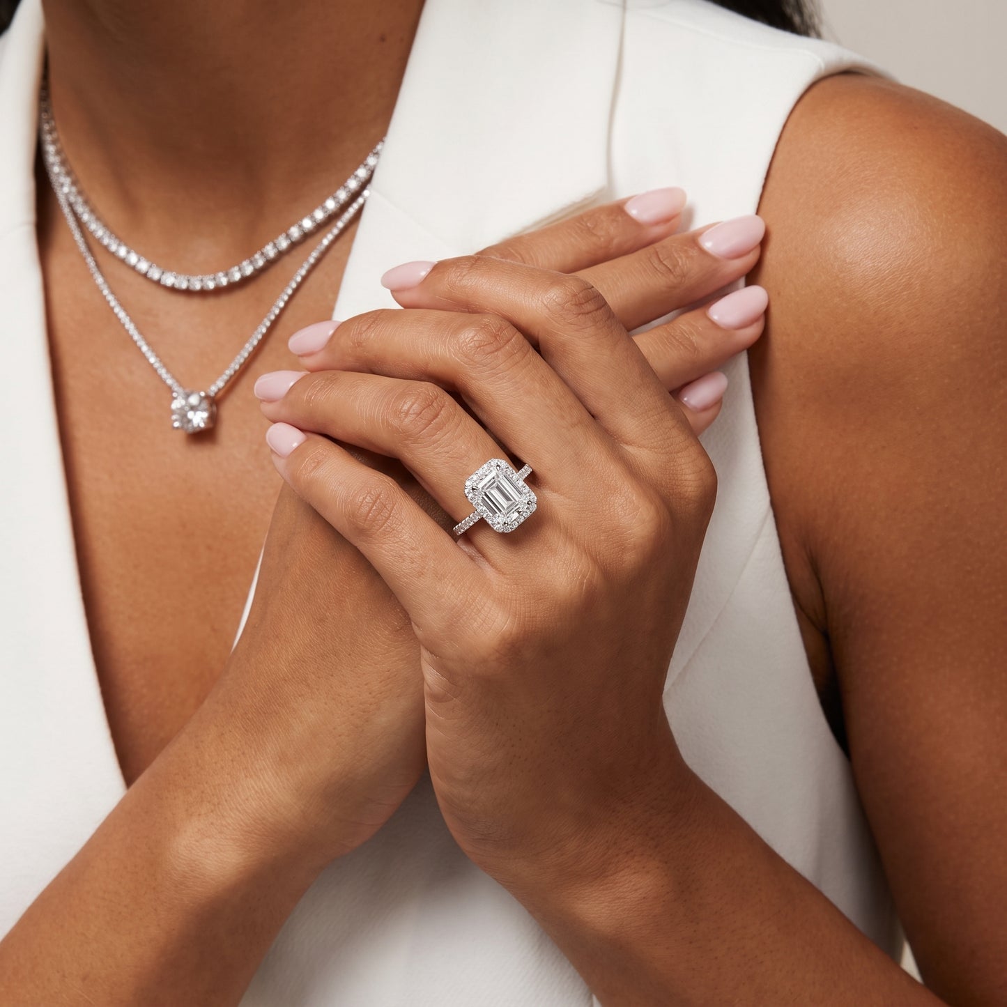 Willa Halo Micropavé Emerald Diamond Engagement Ring in Platinum - model.jpg