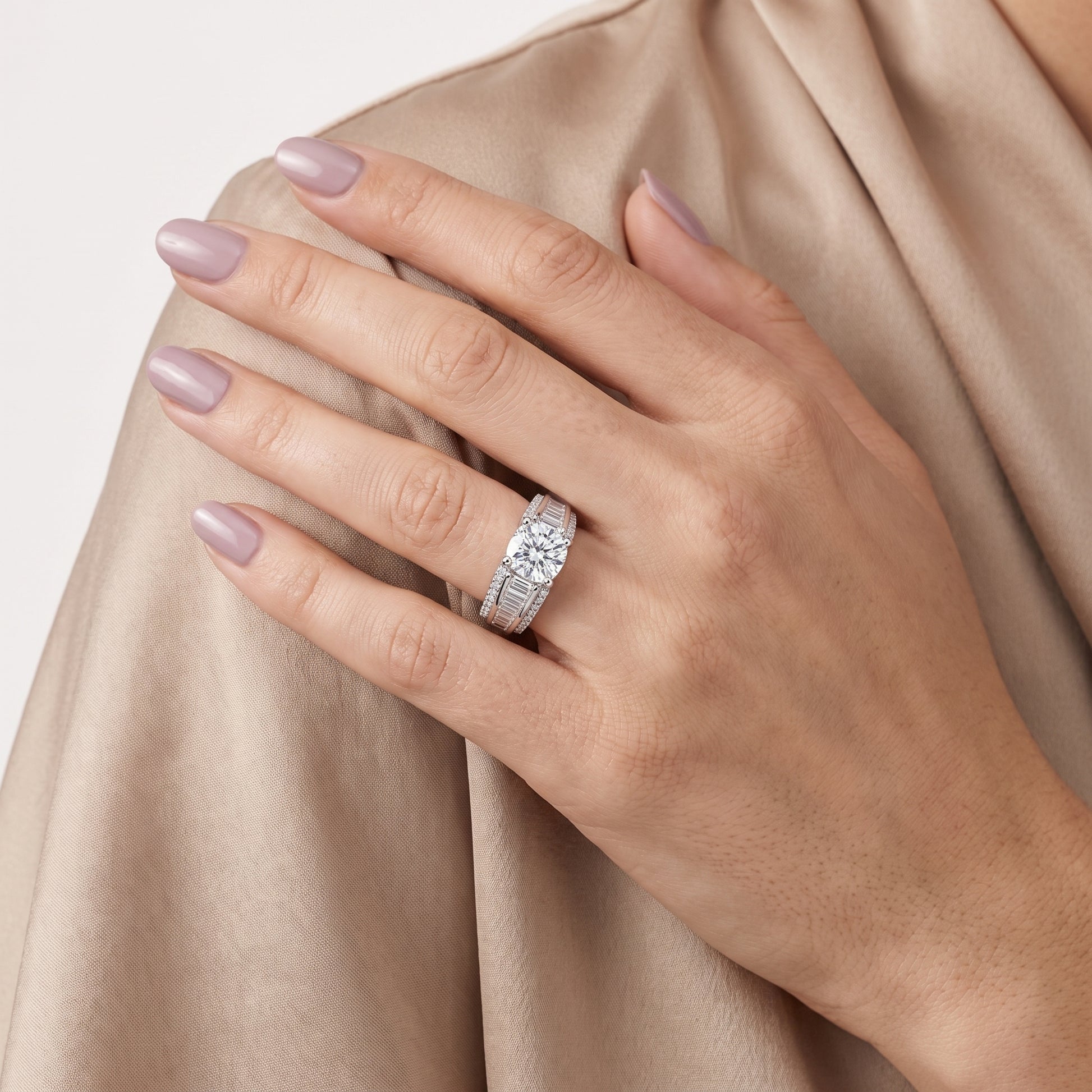 Halle Channel Set Baguette Accent Cushion Diamond Engagement Ring in White Gold - model.jpg