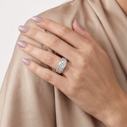 Halle Channel Set Baguette Accent Cushion Diamond Engagement Ring in White Gold - model.jpg