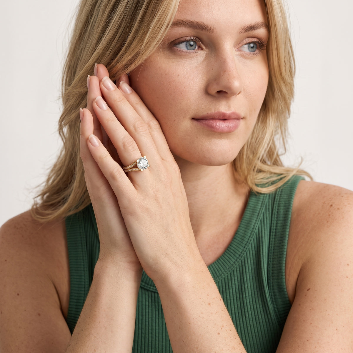Perla Hidden Halo Split Shank Round Diamond Engagement Ring in Yellow Gold - model.jpg