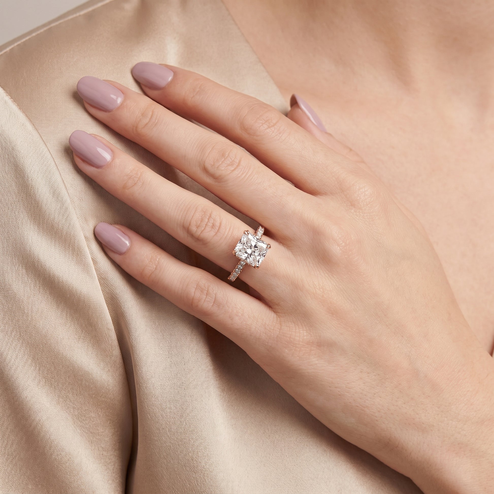 Violet Hidden Halo Pavé Radiant Diamond Ring in Rose Gold - model.jpg