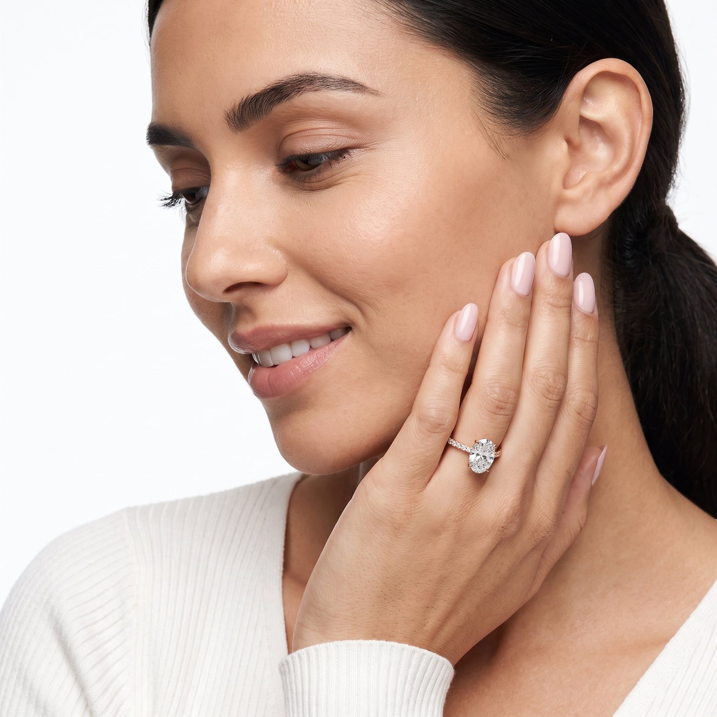 Violet Hidden Halo Pavé Oval Diamond Ring in Rose Gold - model.jpg