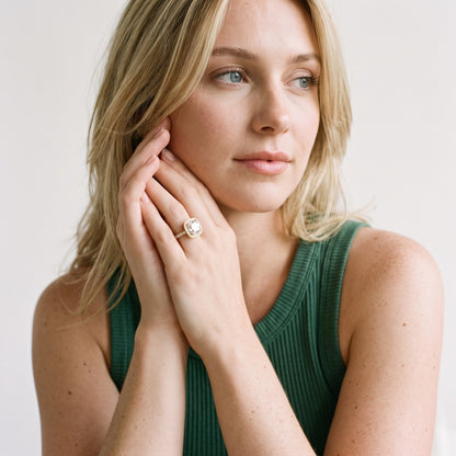 Nettie Halo Pavé Cushion Diamond Engagement Ring in Rose Gold - model.jpg