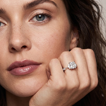 Naomi Vintage Milgrain Radiant Diamond Engagement Ring in Silver - model.jpg