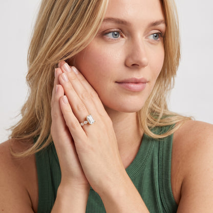 Isobel East-West Pavé Emerald Diamond Engagement Ring in Silver - model.jpg