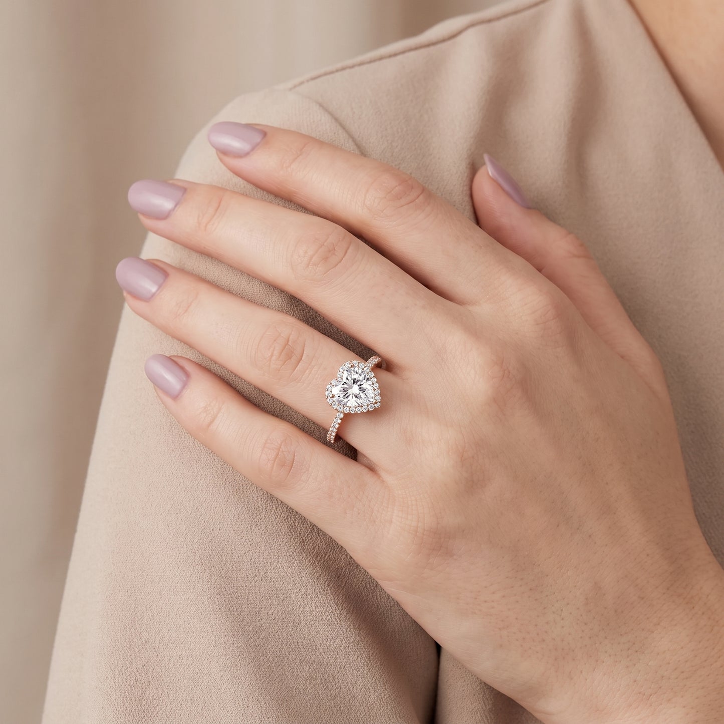 Willa Halo Micropavé Heart Diamond Engagement Ring in Rose Gold - model.jpg