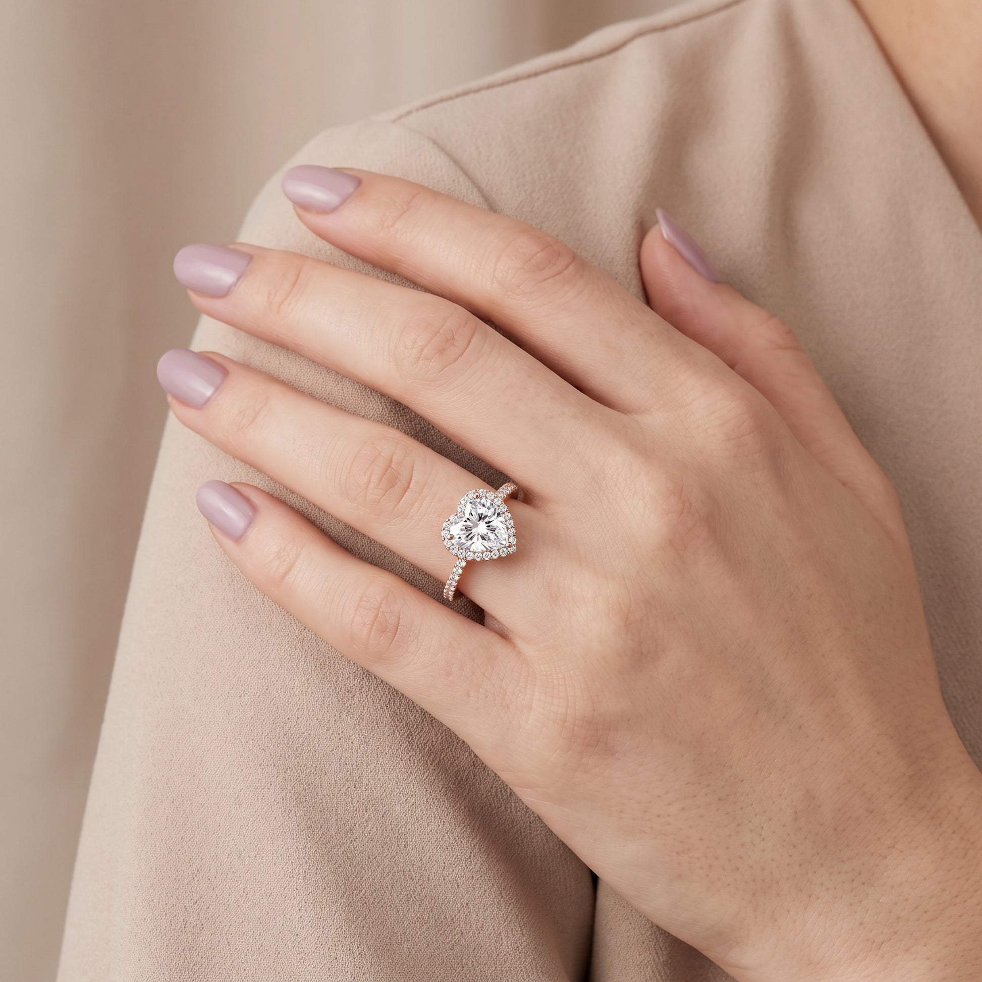 Willa Halo Micropavé Heart Diamond Engagement Ring in Rose Gold - model.jpg