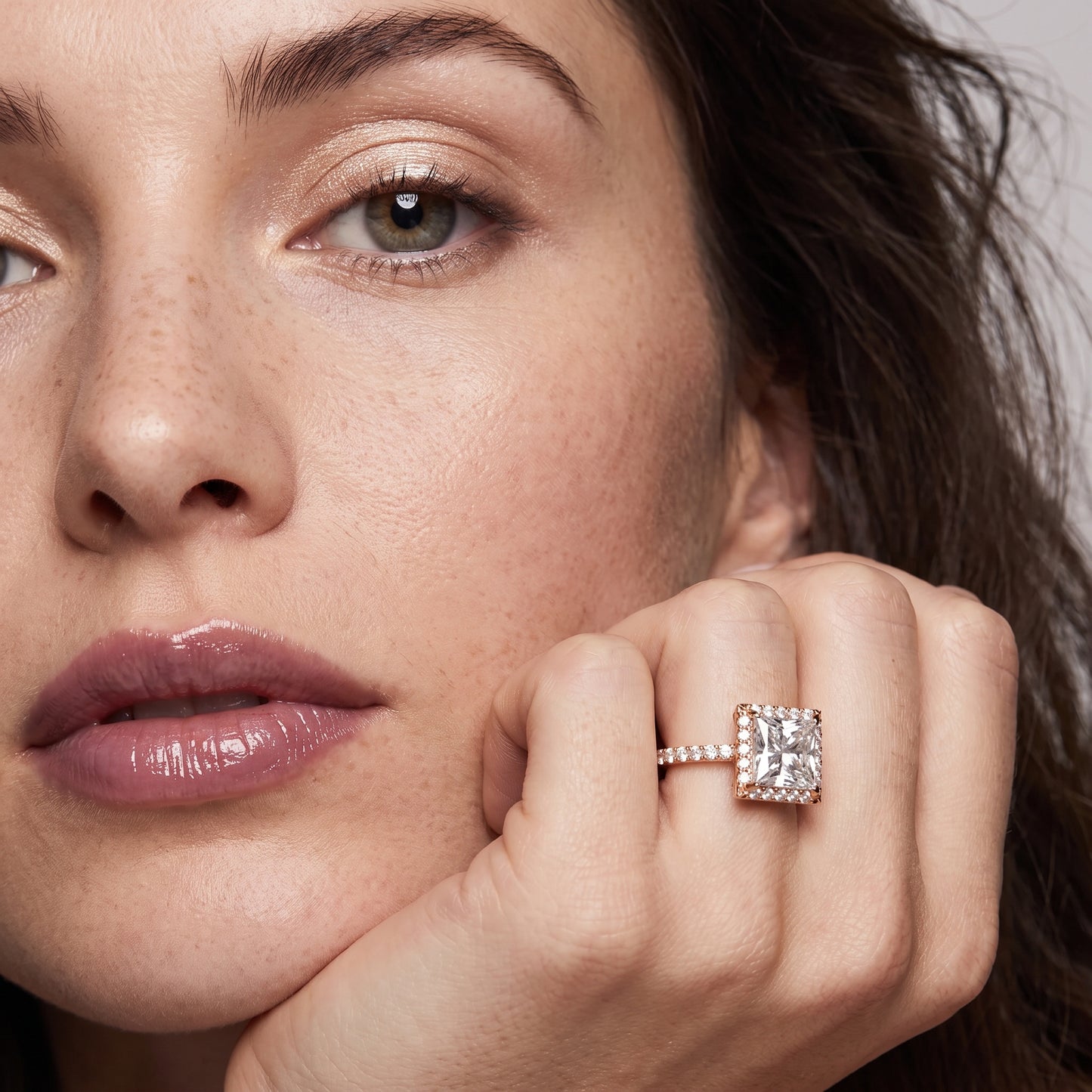 Alma Halo Pavé Princess Diamond Ring in Rose Gold - model.jpg