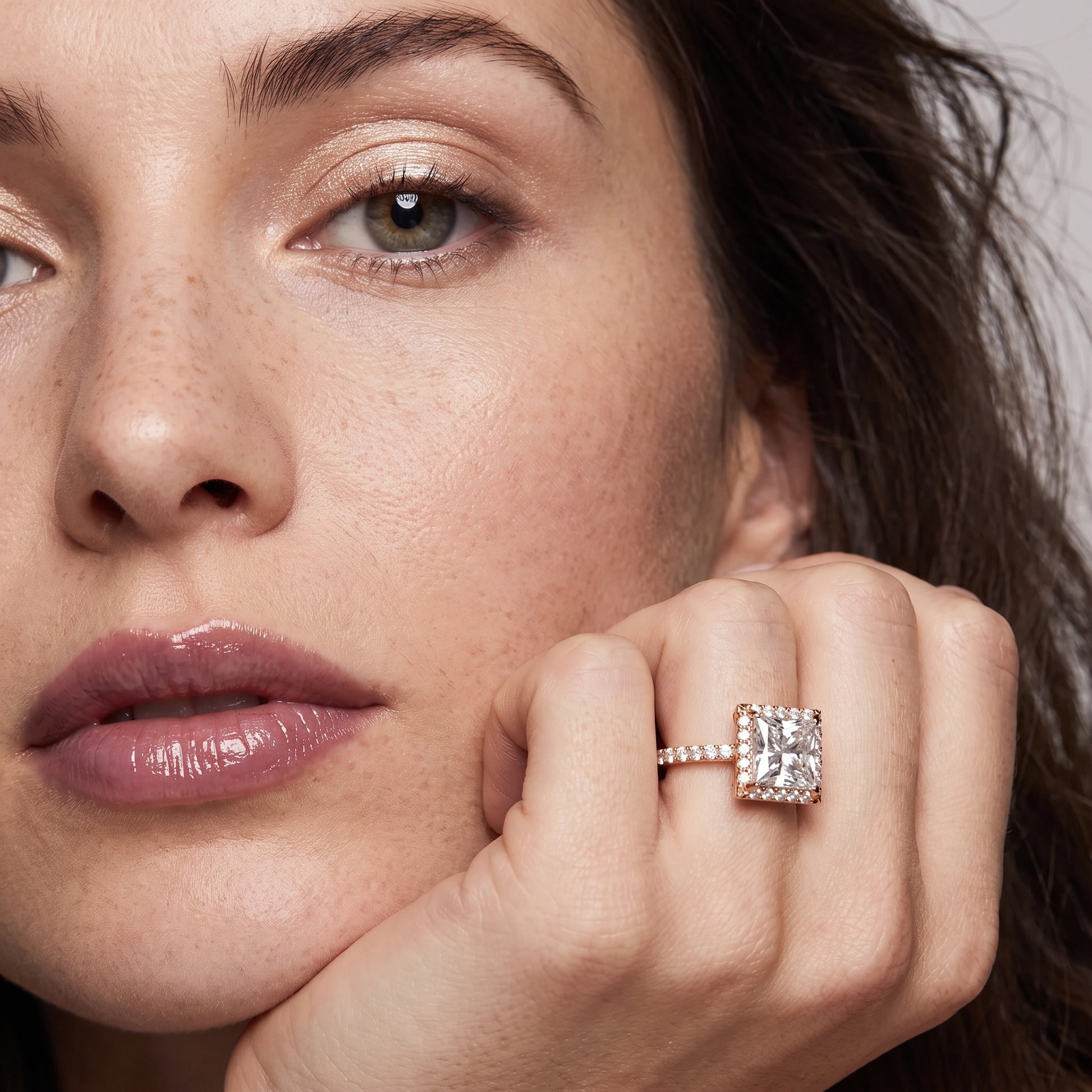 Alma Halo Pavé Princess Diamond Ring in Rose Gold - model.jpg