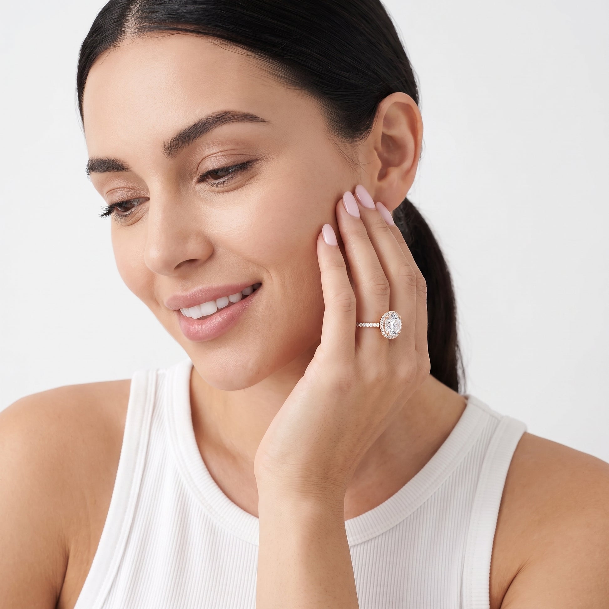 Alma Halo Pavé Round Diamond Ring in Rose Gold - model.jpg