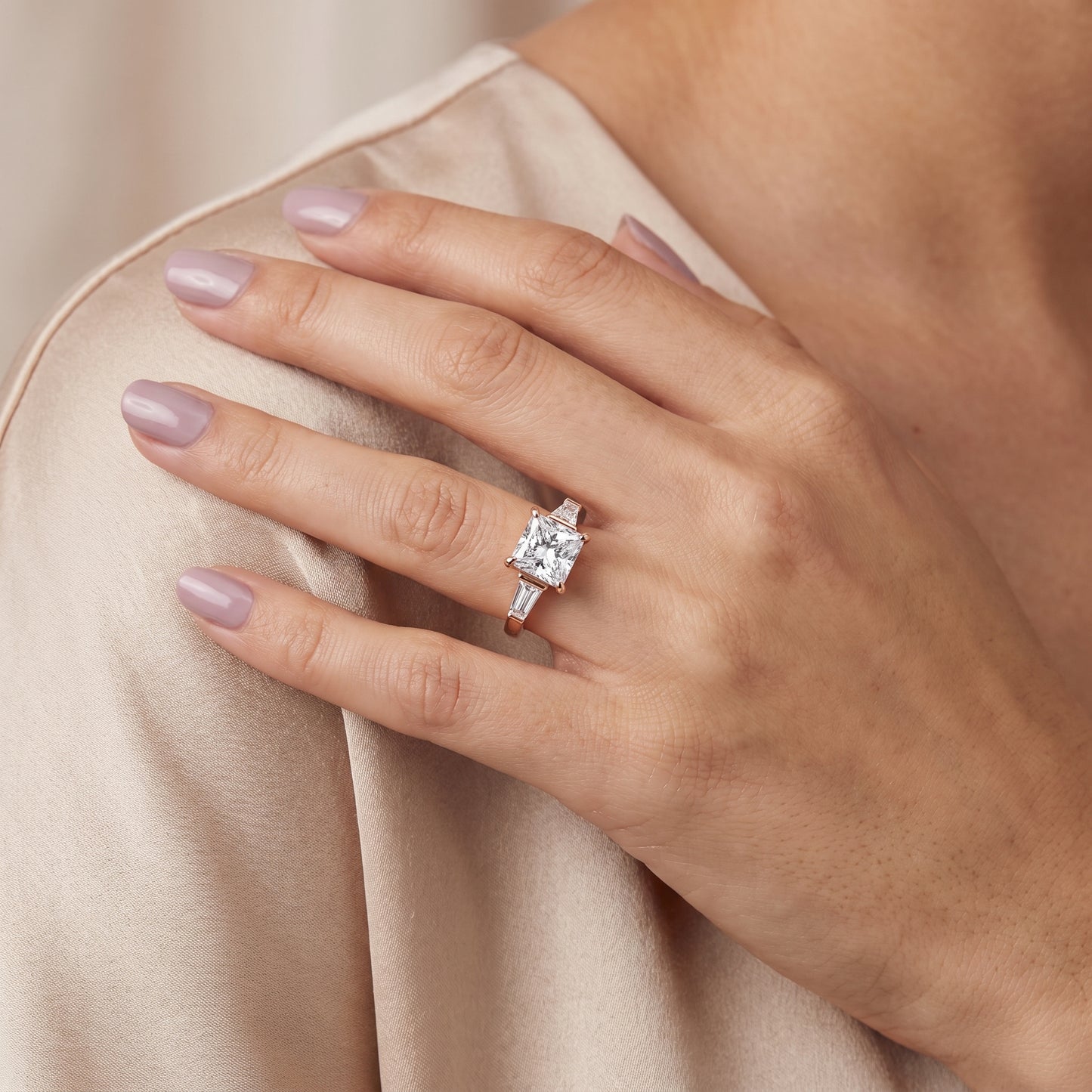 Layla Tapered Baguette Princess Diamond Ring in Rose Gold - model.jpg
