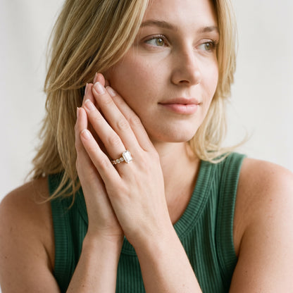 Lenora Scalloped Statement Emerald Diamond Engagement Ring in Rose Gold - model.jpg