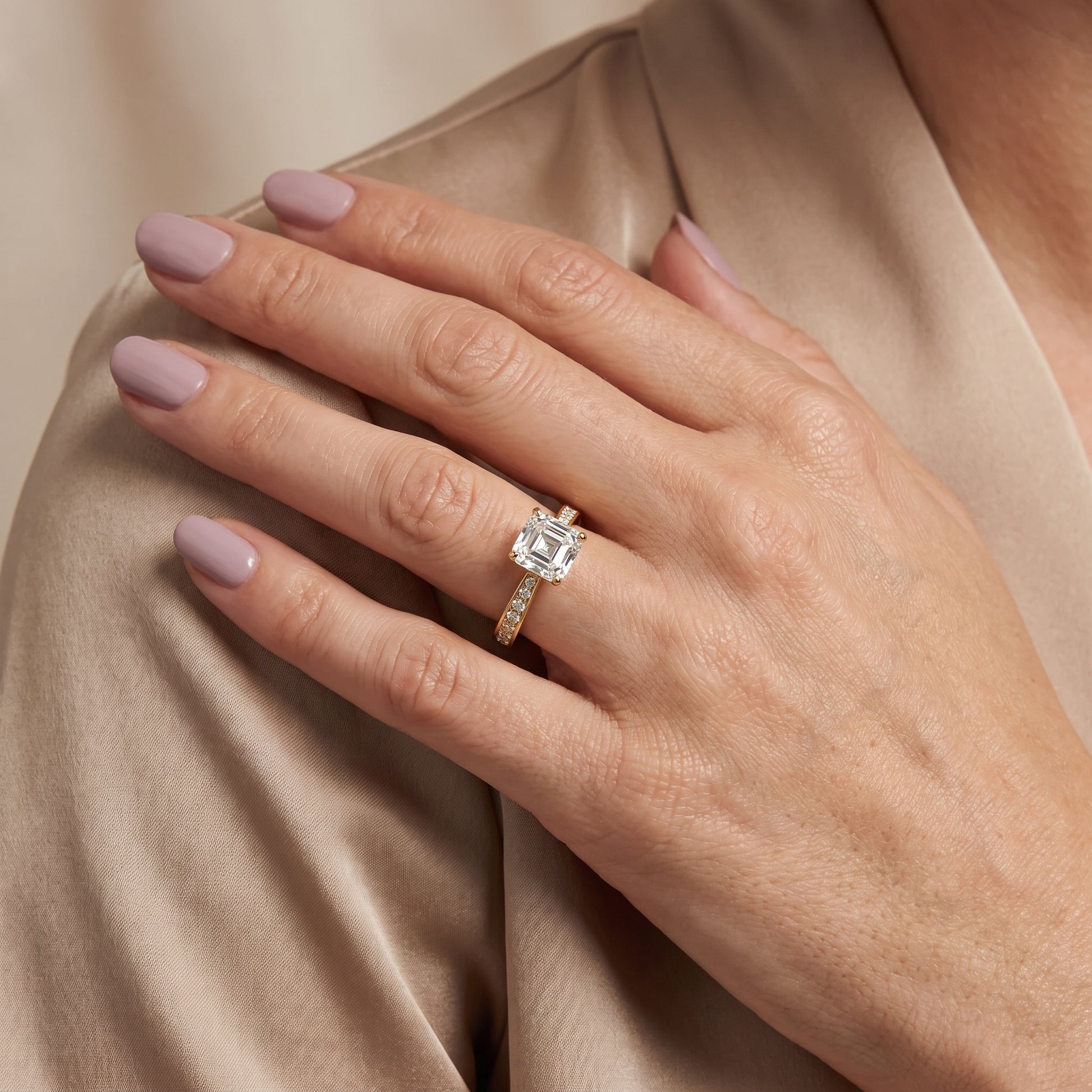 Rhea Sidestone Pavé Asscher Diamond Engagement Ring in Yellow Gold - model.jpg