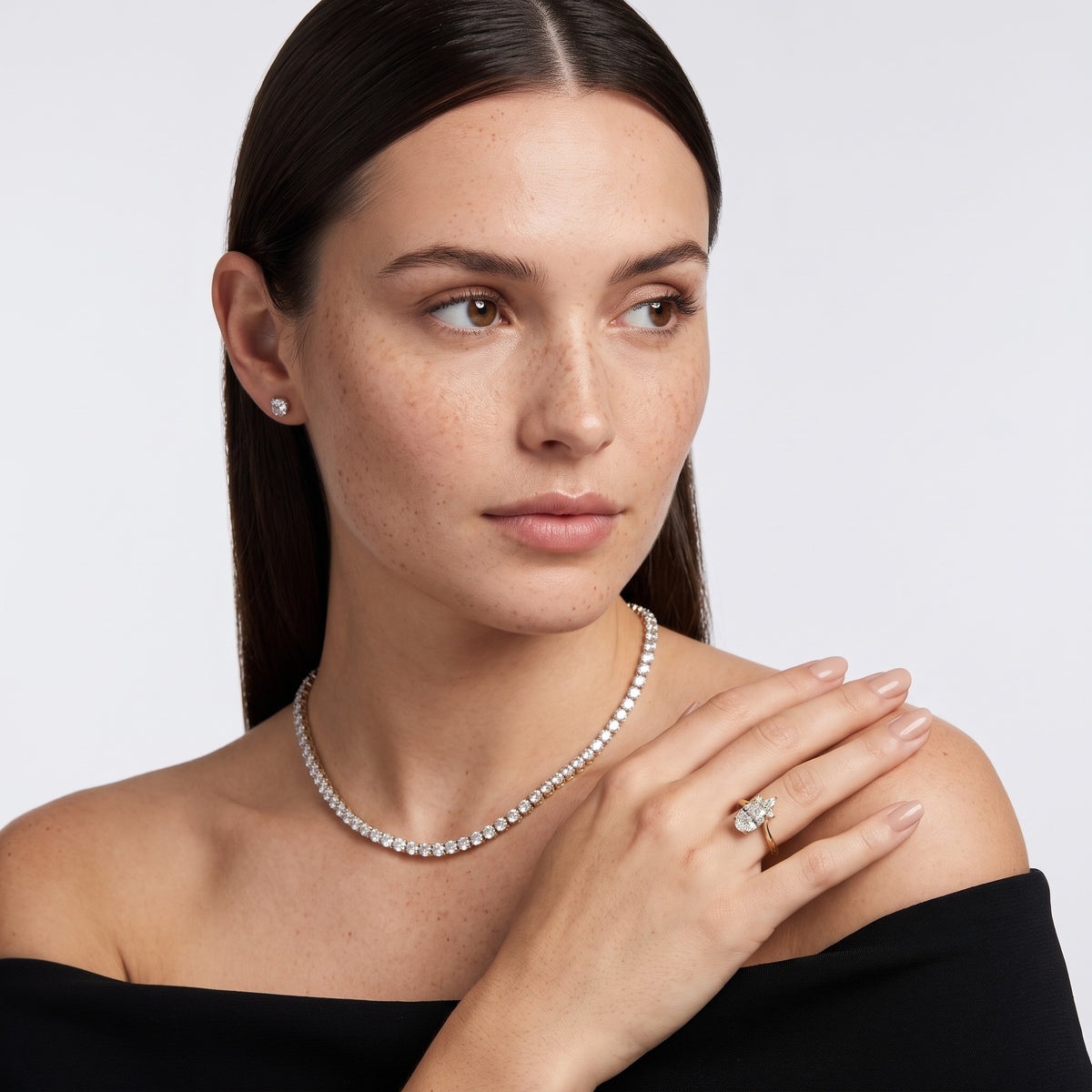 Isadora Bypass Cluster Oval Diamond Engagement Ring in White Gold - model.jpg