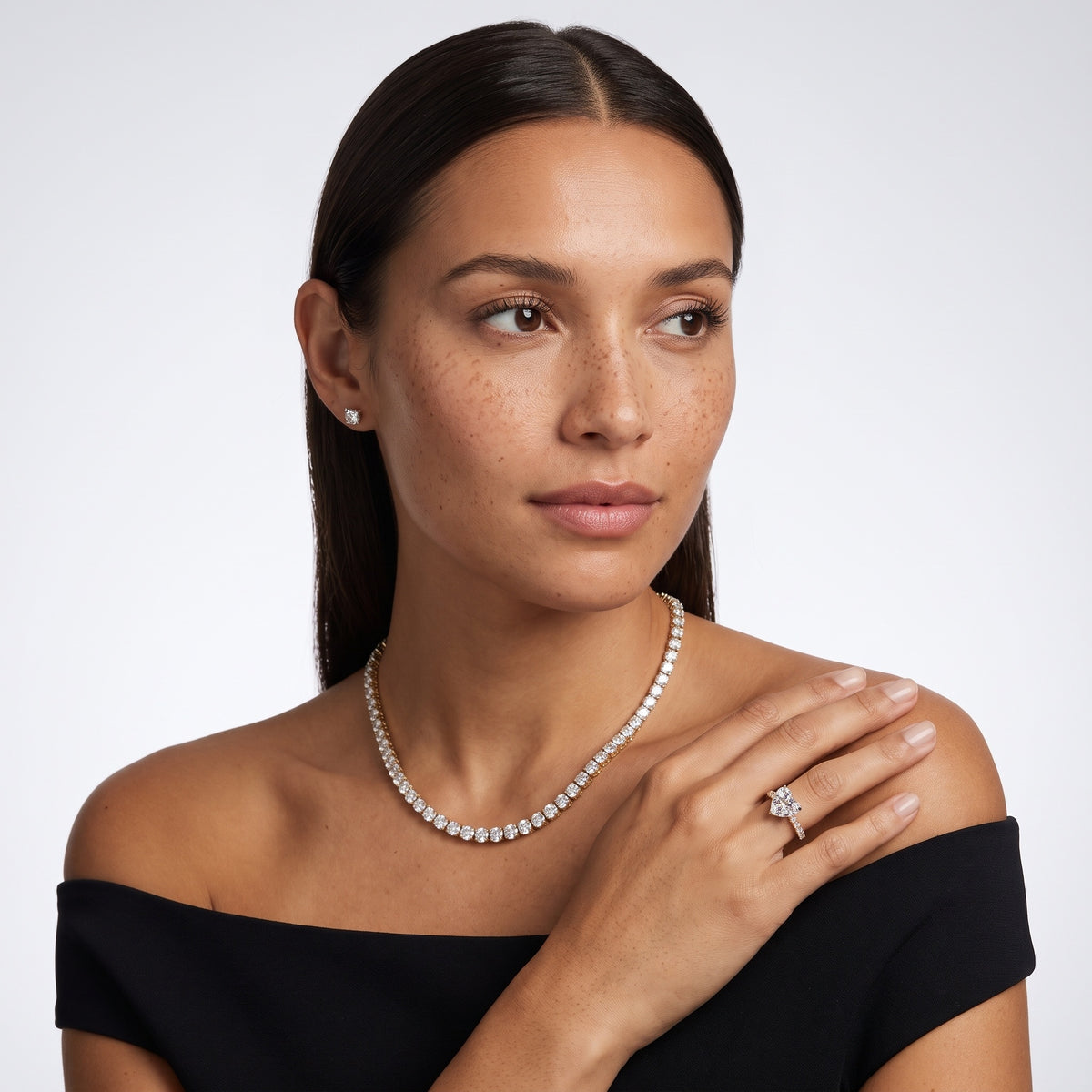 Raquel Scalloped Pavé Heart Diamond Engagement Ring in White Gold - model.jpg